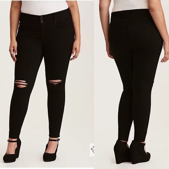 torrid Denim - Torrid Black Distressed Skinny Jeans‎
